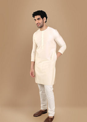 Pearl White Solid Kurta image number 0